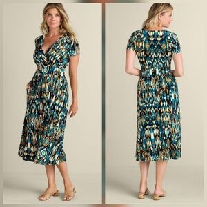 SOFT SURROUNDINGS Dress Womens LP Blue Black Ikat Travel Romantic Boho Stretch